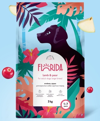 FLORIDA, Сухой корм д/собак крупных пород, ягненок/груша, 3 кг.