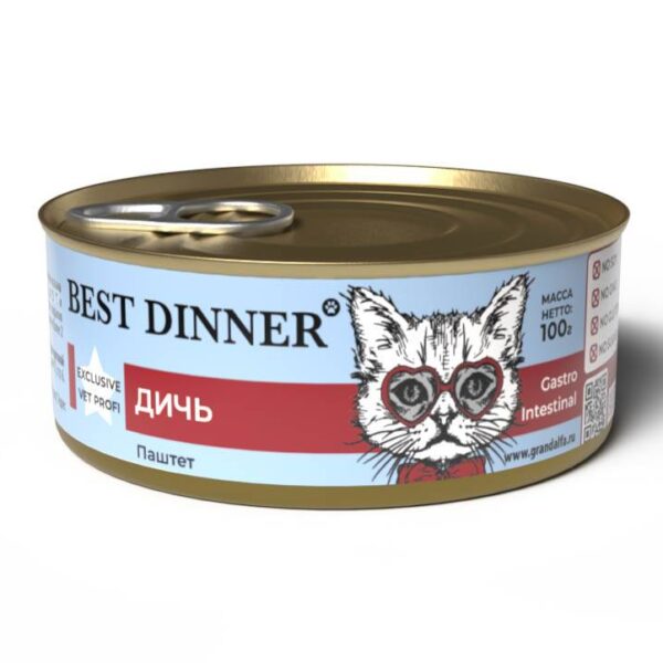 BEST DINNER Exclusive Vet Profi, Консервы д/кошек gastrointestinal, дичь, 100 гр.