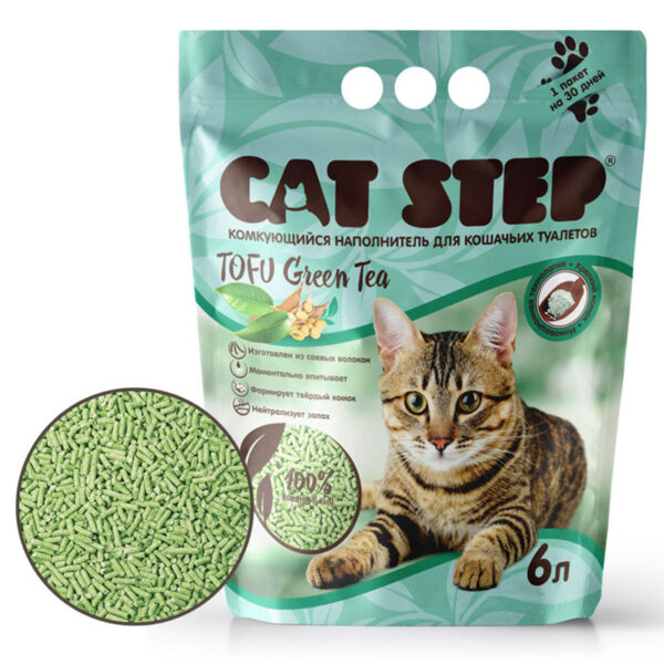 CAT STEP, Наполнитель соевый, GREEN TEA, 6 л.