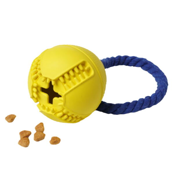 HOMECAT, Игрушка д/собак, мяч с отверстием д/лакомств, с канатом, жёлтый, 7,6*8,2 см.