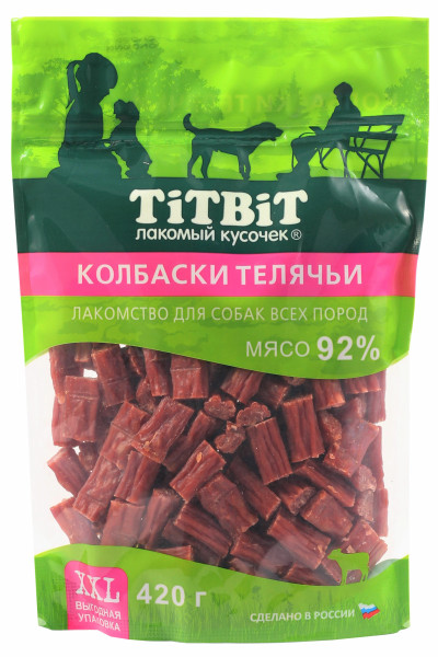 TIT-BIT, Лак-во д/собак, колбаски телячьи, xxl, 420 гр.