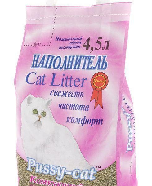 PUSSY-CAT, Комкующийся наполнитель, прасковейский (розовый), 4,5 л.