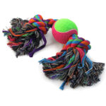 TRIOL, Игрушка д/собак, верёвка цветная, два узла с мячом, 20 см.