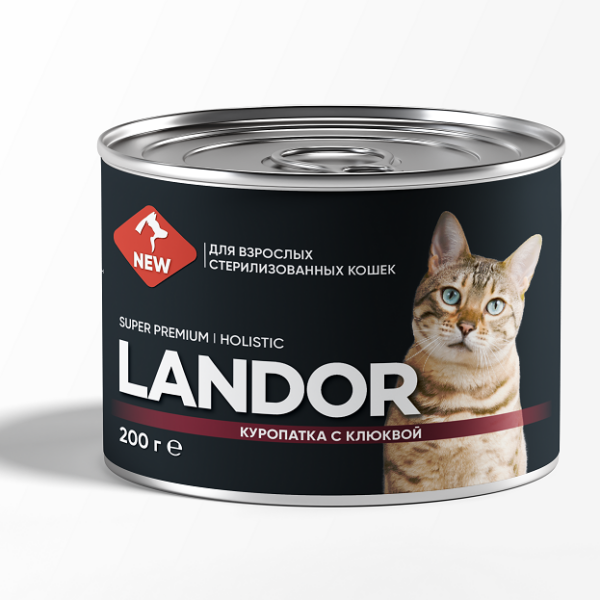 LANDOR, Влажный корм д/стерилизованных кошек и котов куропатка/клюква, 100 гр.