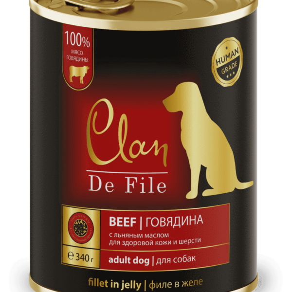 CLAN De File, Консервы д/собак с говядиной, 340 гр.