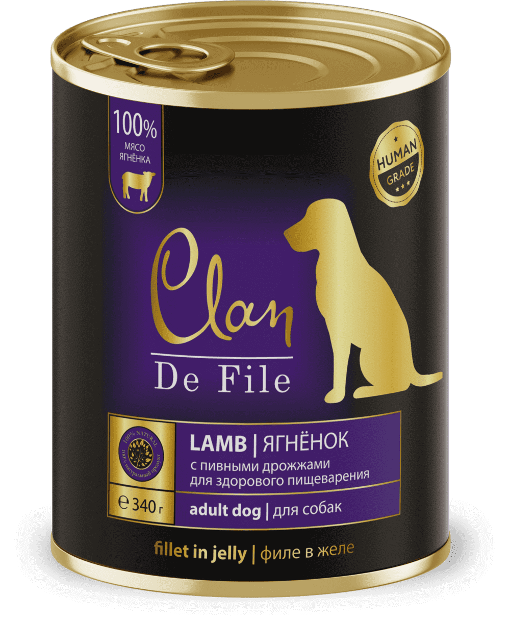 CLAN De File, Консервы д/собак с ягнёнком, 340 гр.
