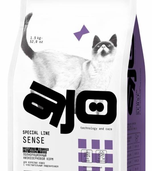 AJO, Сухой низкозерновой корм с олениной д/кошек с чувств. пищеварением, 1,5 кг.