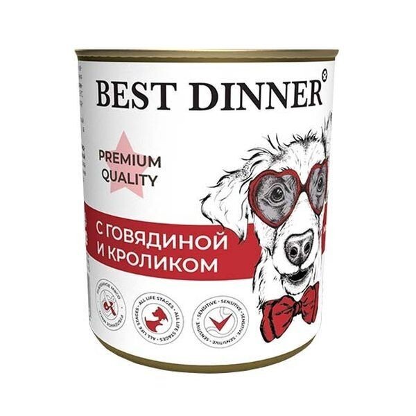 BEST DINNER, Консервы д/собак и щенков с говядиной и кроликом, 340 гр.