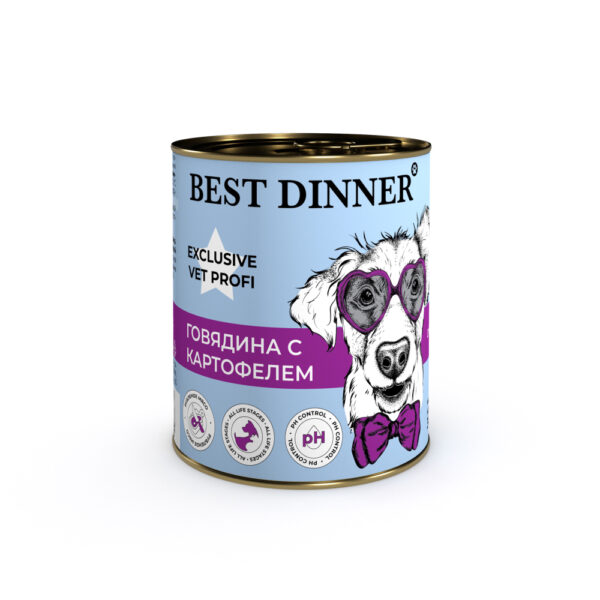 BEST DINNER Exclusive Vet Profi, Консервы д/собак urinary, говядина с картофелем, 340 гр.