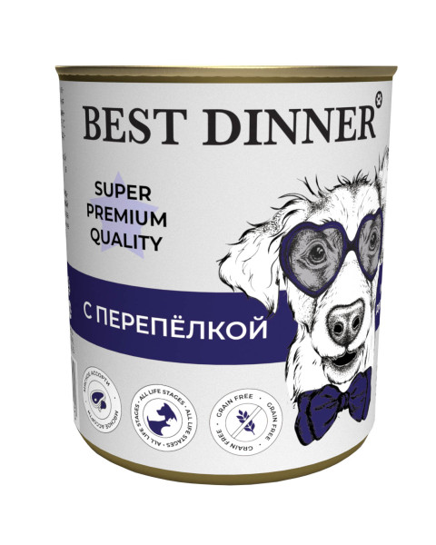 BEST DINNER, Консервы д/собак и щенков с перепелкой, 340 гр.