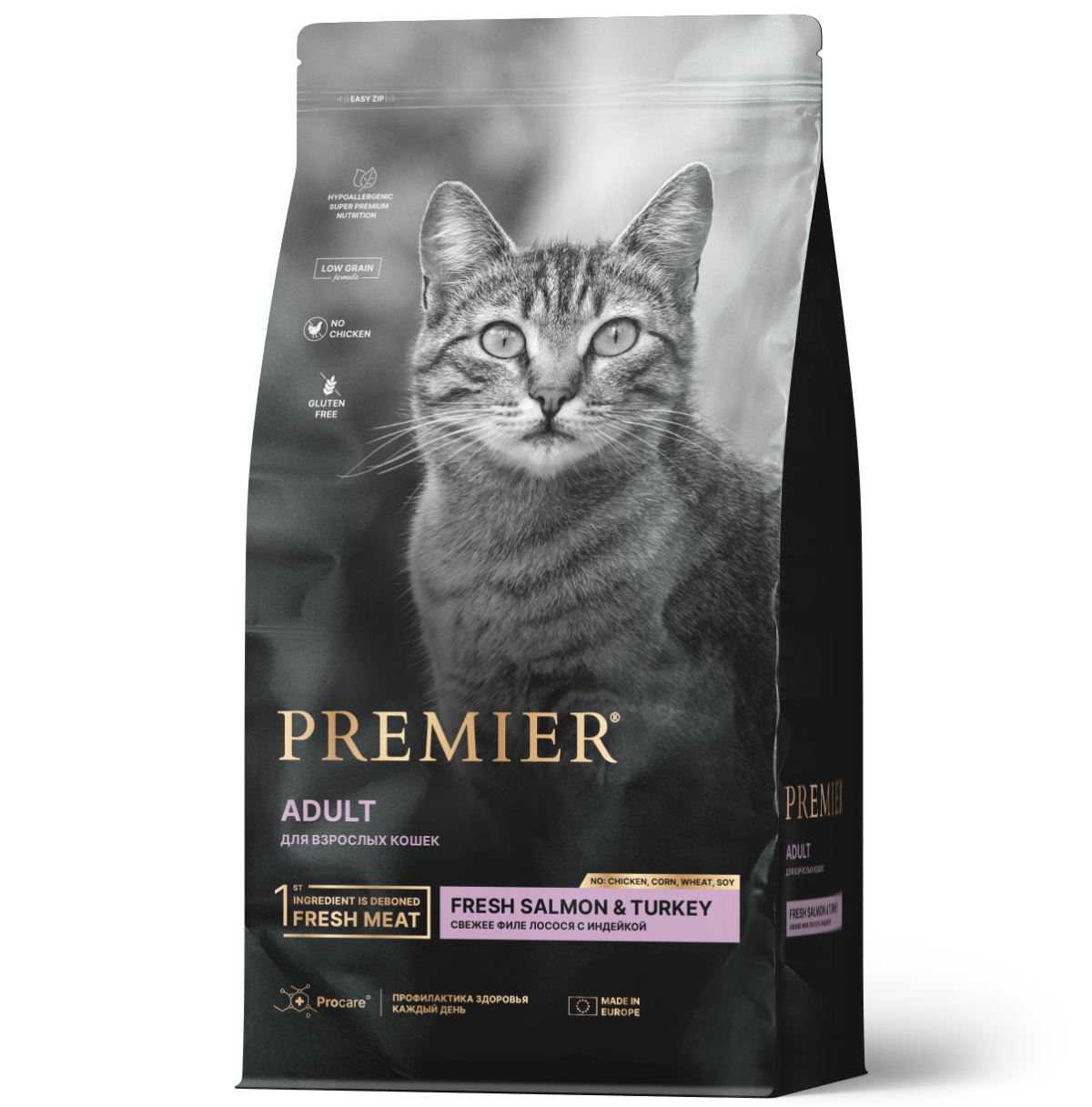 PREMIER CAT, Сухой корм д/кошек с филе лосося и индейки, 400 гр.