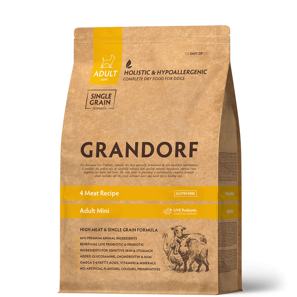 GRANDORF DOG, Сухой корм д/собак мелких пород, 4 вида мяса, 1 кг.