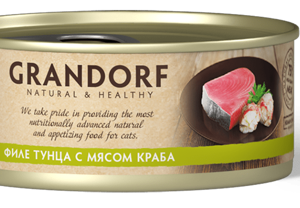 GRANDORF, Консервы д/кошек филе тунца с мясом краба, 70 гр.