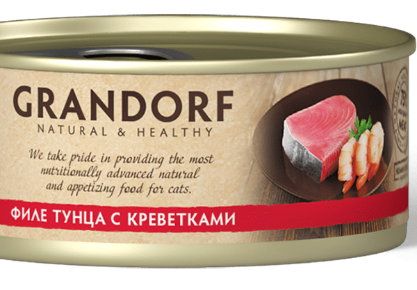 GRANDORF, Консервы д/кошек филе тунца с креветками, 70 гр.