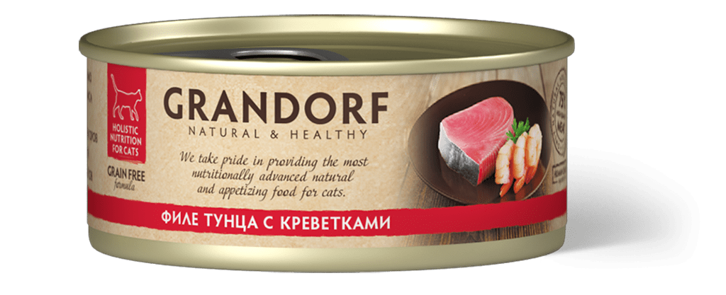GRANDORF, Консервы д/кошек филе тунца с креветками, 70 гр.