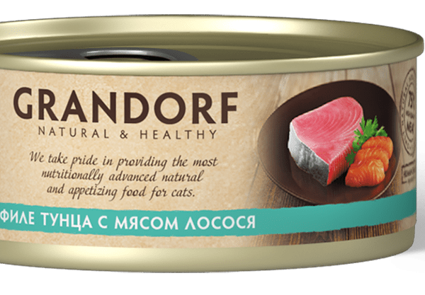 GRANDORF, Консервы д/кошек филе тунца с мясом лосося, 70 гр.