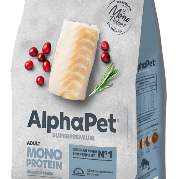 ALPHAPET SUPERPREMIUM (монопрот), Сухой корм д/кошек с белой рыбой, 400 гр.