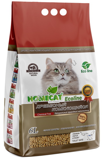 HOMECAT, Древесный комкующийся наполнитель "ecoline", 6 л.