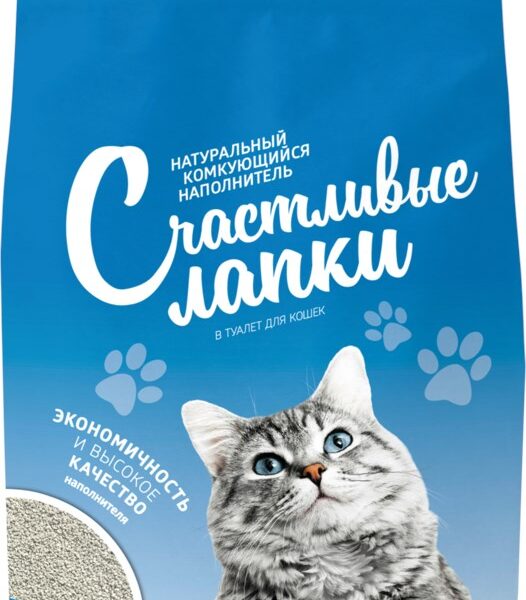 СЧАСТЛИВЫЕ ЛАПКИ, Комкующийся наполнитель, 5 кг.