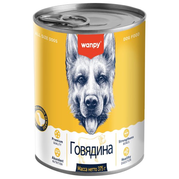 Wanpy Dog, консервы дсобак "Говядина", 375г