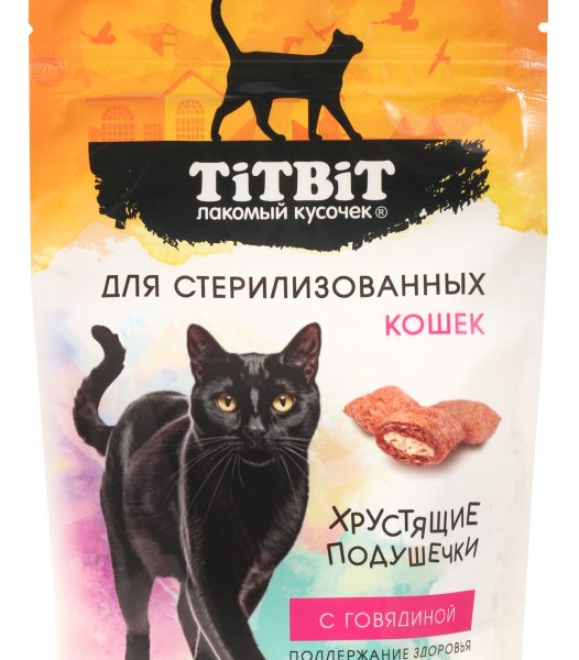 TitBit, Хрустящие подушечки д/кошек с говядиной,  60 гр.