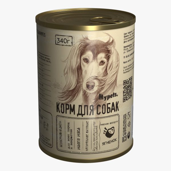 MYPETS, Полнорационные консервы д/собак мясное ассорти с ягнёнком, 340 гр.