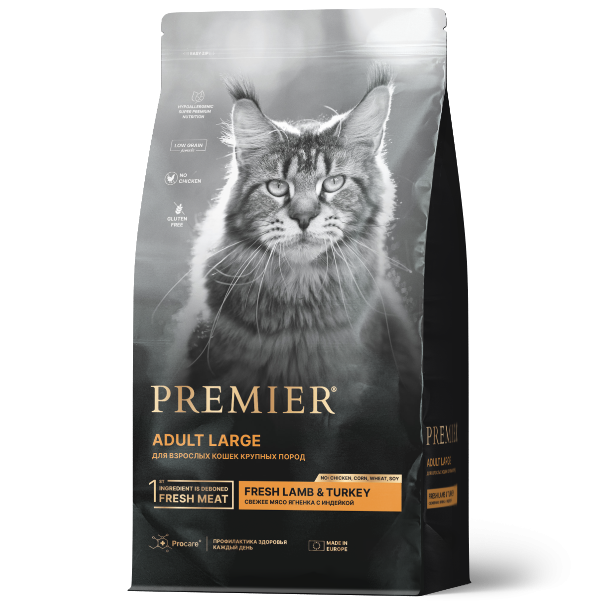 PREMIER CAT, Сухой корм д/кошек крупных пород с ягненком и индейкой, 400 гр.