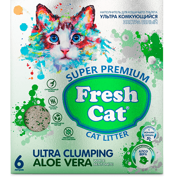 FRESHCAT, Бентонитовый наполнитель, с ароматом алое вера, 5,16кг./6 литров.