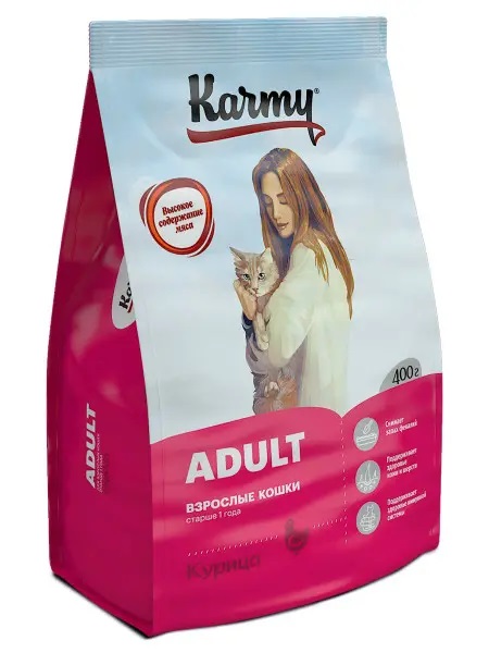 KARMY, Сухой корм д/взрослых кошек, курица, 400 гр.