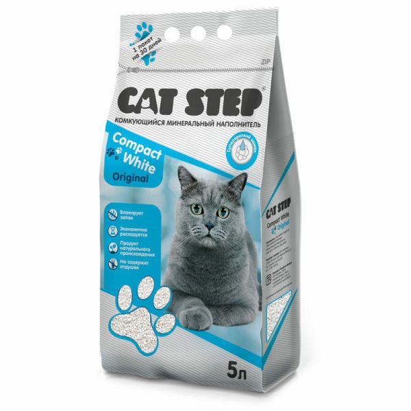 CAT STEP, Наполнитель минеральный compact white, оригинальный, 5 л./4,2 кг.