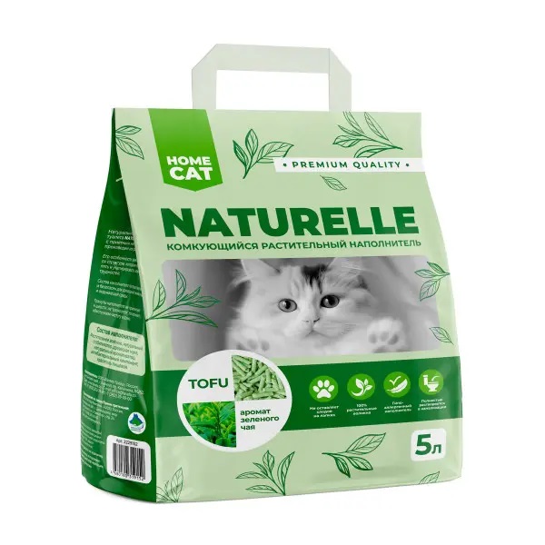 HOMECAT NATURELLE, Комкующийся растительный наполнитель, зеленый чай, 5 л.