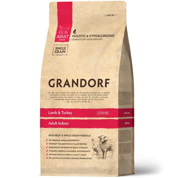 GRANDORF CAT, Сухой корм д/взрослых домашних кошек, ягненок/индейка, 400 гр.