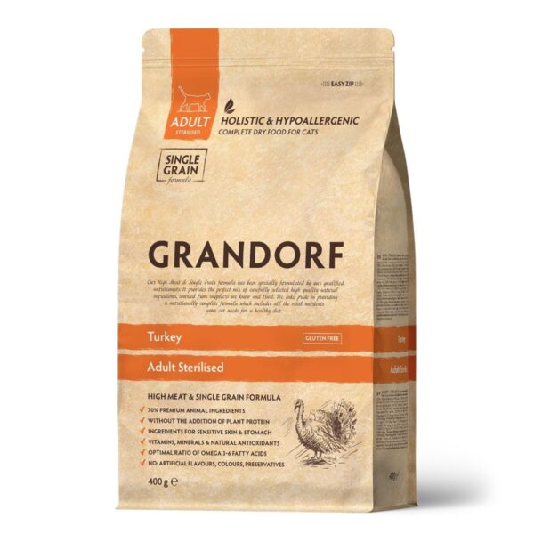 GRANDORF CAT, Сухой корм д/стерилизованных кошек, индейка, 400 гр.