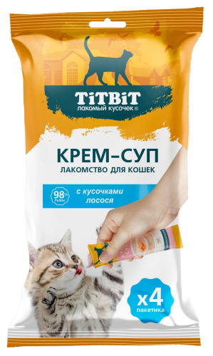 TITBIT, Лак-во д/кошек, крем-суп с кусочками лосося, 40 гр.