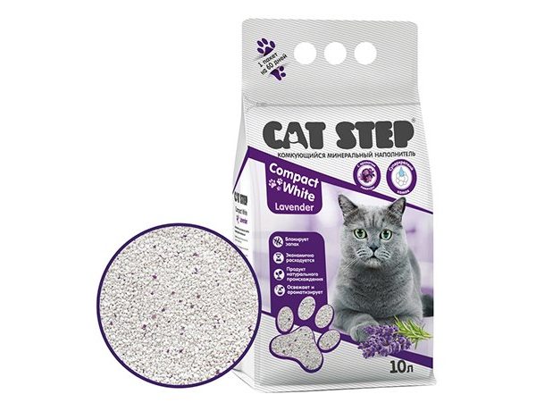 CAT STEP, Наполнитель минеральный white carbon, с ароматом лаванды, 10 л./8,4 кг.