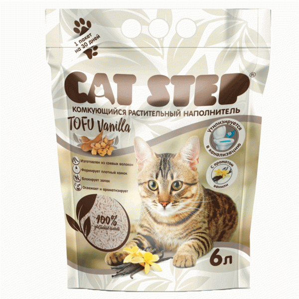 CAT STEP, Наполнитель соевый, с ароматом "vanilla", 6 л.