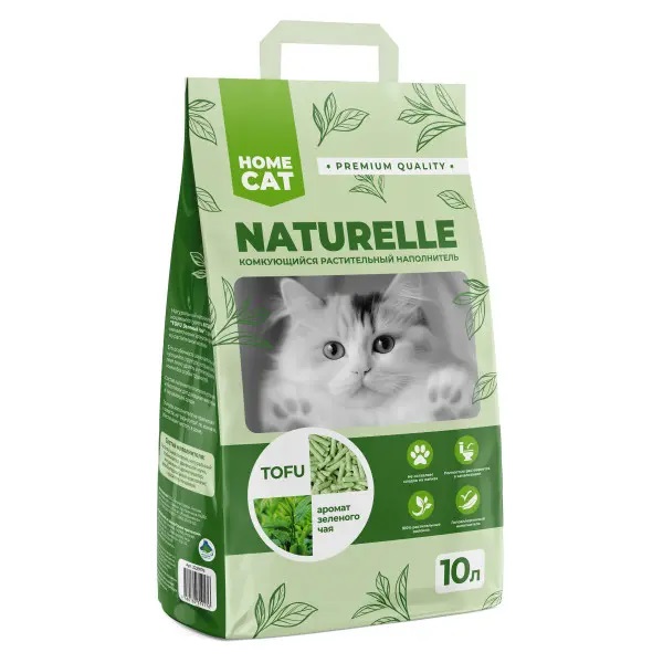 HOMECAT NATURELLE, Комкующийся растительный наполнитель, зеленый чай, 10 л.