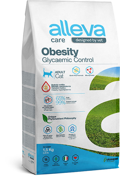 ALLEVA CARE, Сухой корм д/кошек "Obesity", для контроля потребления глюкозы, 1,5 кг.