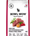 BOWL WOWL fresh meat, Сухой корм д/стерилизованных кошек, ягненок, курица, клюква, 400 гр.