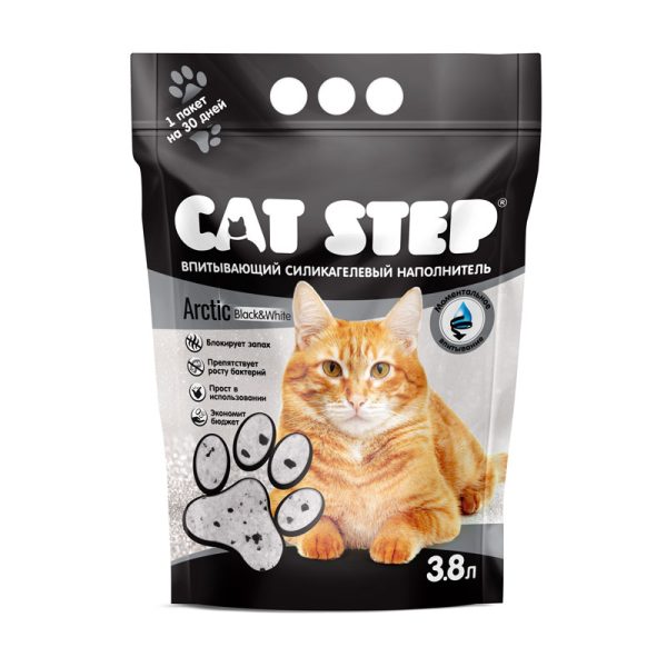 CAT STEP, Силикалегевый наполнитель, Black&White, 3,8 л.