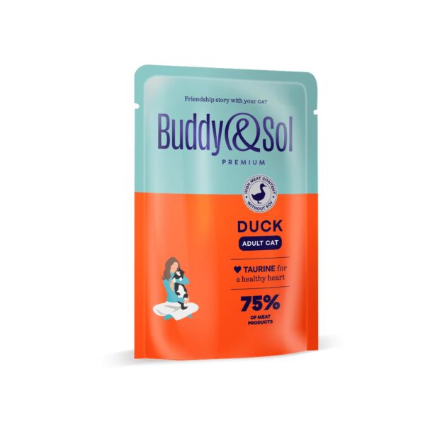 BUDDY&SOL, Паучи д/кошек кусочки в соусе с уткой, 85 гр.