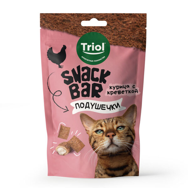 TRIOL, Лакомство д/кошек "Snack Bar" подушечки из курицы с креветкой, 30 гр.