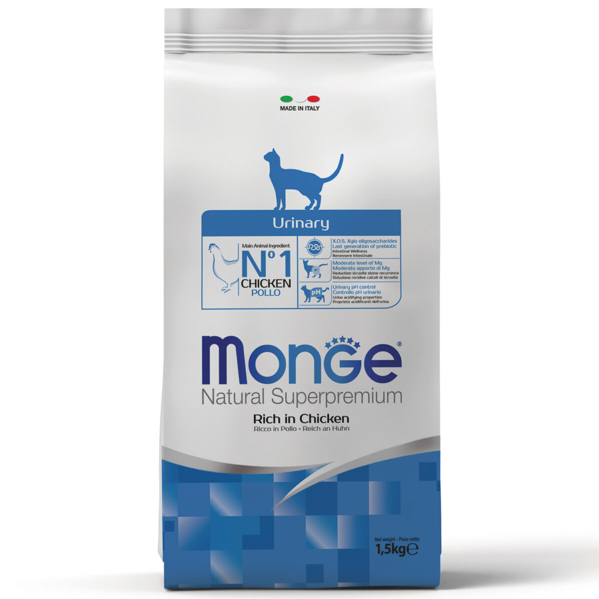 MONGE CAT, Сухой корм д/кошек профилактика МКБ, курица, 1,5 кг