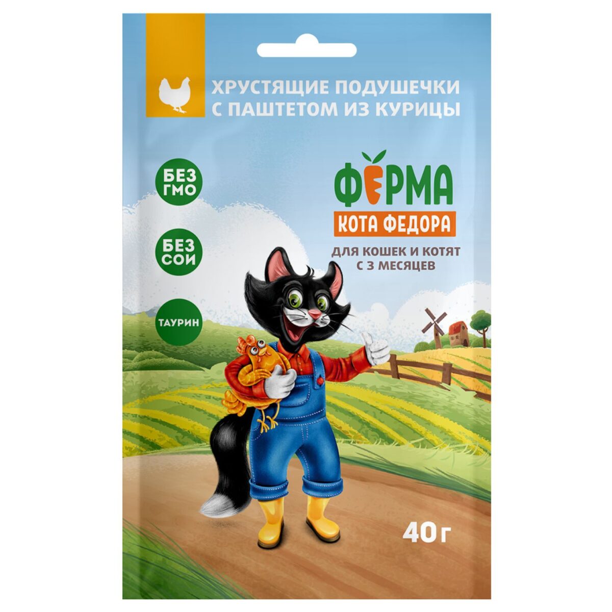 МНЯМС, Лак-во д/кошек Ферма кота Федора, подушечки с паштетом из курицы, 40 гр.