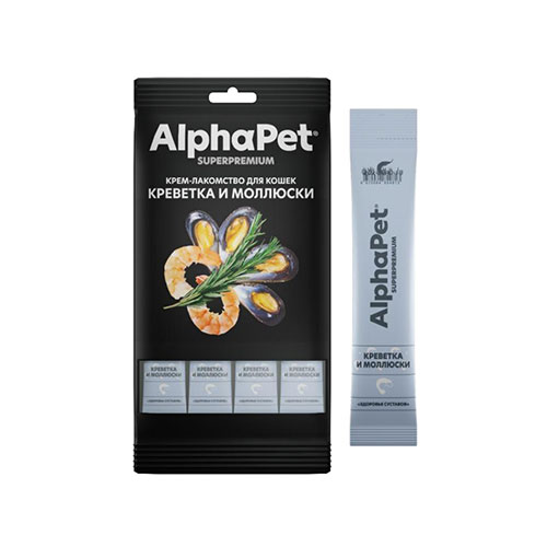 ALPHAPET SUPERPREMIUM, Крем-лакомство д/кошек с креветками и моллюсками, 4*12 гр.