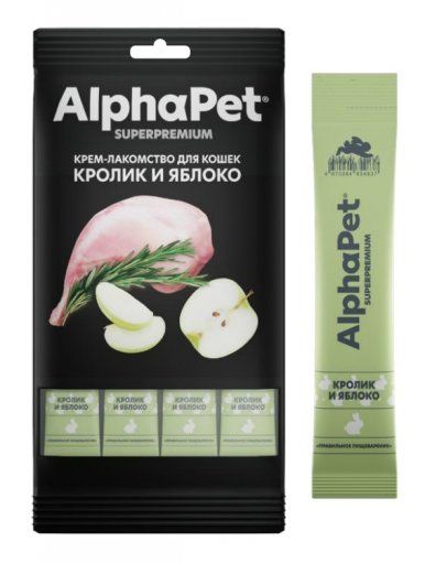 ALPHAPET SUPERPREMIUM, Крем-лакомство д/кошек с кроликом и яблоком, 4*12 гр.