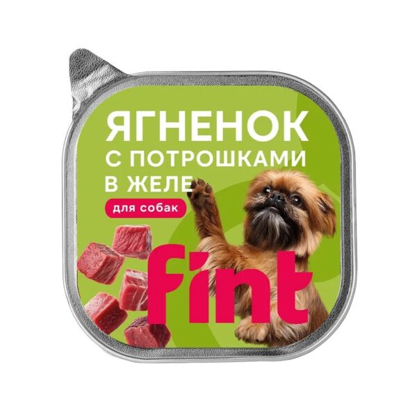 FINT, Влажный корм д/ собак мелких и средних пород, ягненок/потрошки, в желе, 100 гр.