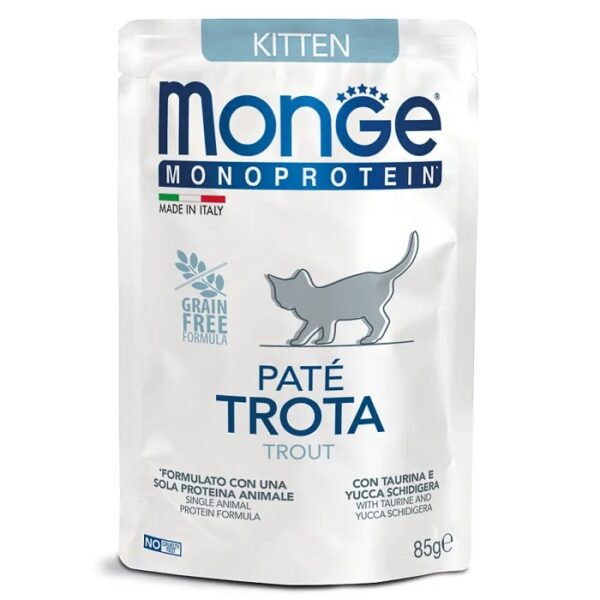 MONGE CAT, Monoprotein, Паучи д/котят с форелью, 85 гр.