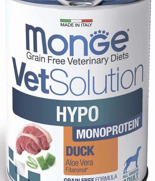 MONGE VETSOLUTION FELINE, Влажный корм д/собак, с уткой, HYPO, паштет, 400 гр.